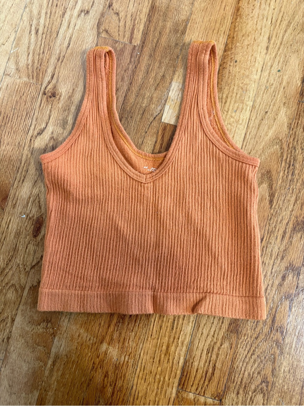 Women's Ribbed V-Neck Crop Tank Top - Rust